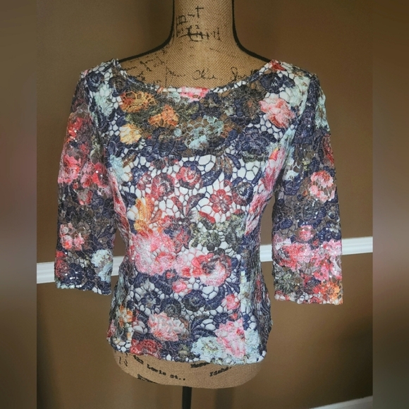 Women's Sm Alex Evenings Floral Sequins Top - Picture 1 of 7
